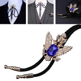 Maxbell Double Head Eagle Rhinestone Bolo Tie Jewelry Unisex Adjustable Size Blue