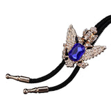 Maxbell Double Head Eagle Rhinestone Bolo Tie Jewelry Unisex Adjustable Size Blue