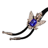 Maxbell Double Head Eagle Rhinestone Bolo Tie Jewelry Unisex Adjustable Size Blue