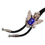 Maxbell Double Head Eagle Rhinestone Bolo Tie Jewelry Unisex Adjustable Size Blue