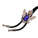 Maxbell Double Head Eagle Rhinestone Bolo Tie Jewelry Unisex Adjustable Size Blue