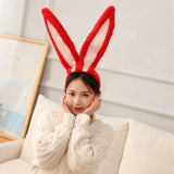 Maxbell Plush Rabbit Ear Headband Furry Soft Cute for Prom Party Red