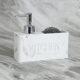 Maxbell Washing Up Liquid Soap Dispenser & Sponge Holder Resin Kitchen Sink Tidy White Marble