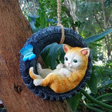 Maxbell Garden Statue Swing Tire Cat Yard Indoor Outdoor Home Patio Ornament