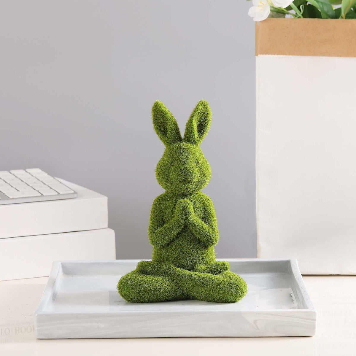 Maxbell Cute Garden Flocking Rabbit Green Garden Statues for Lawn Patio Garden