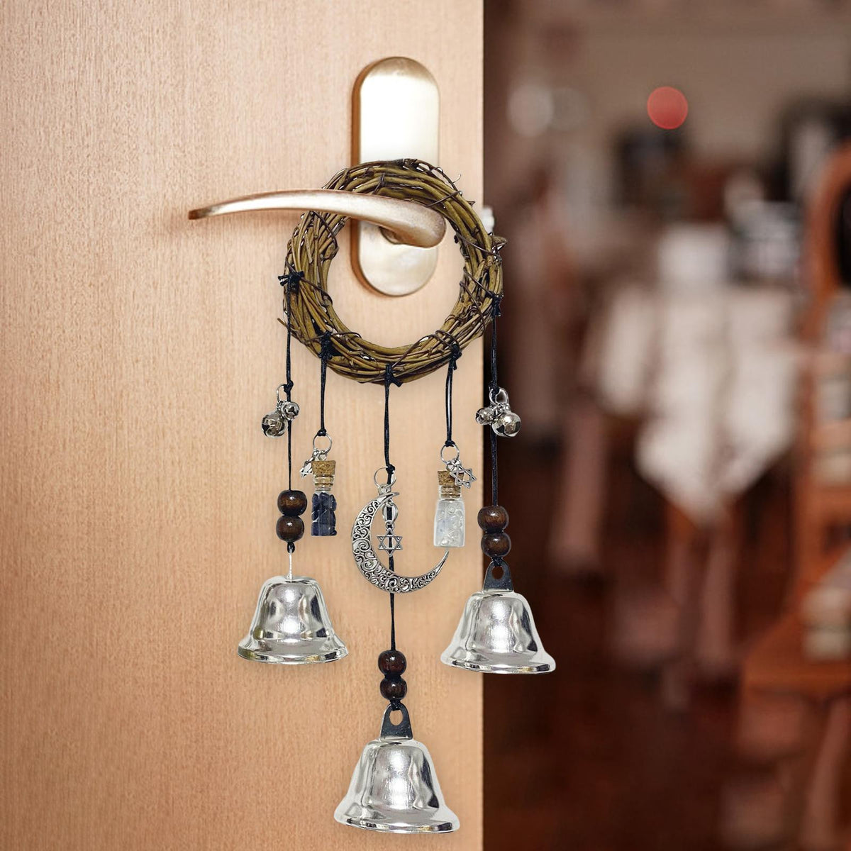 Maxbell Witch Bells Magical Wind Chimes Hanging for Door Handle Indoor Decoratin silver with crystal