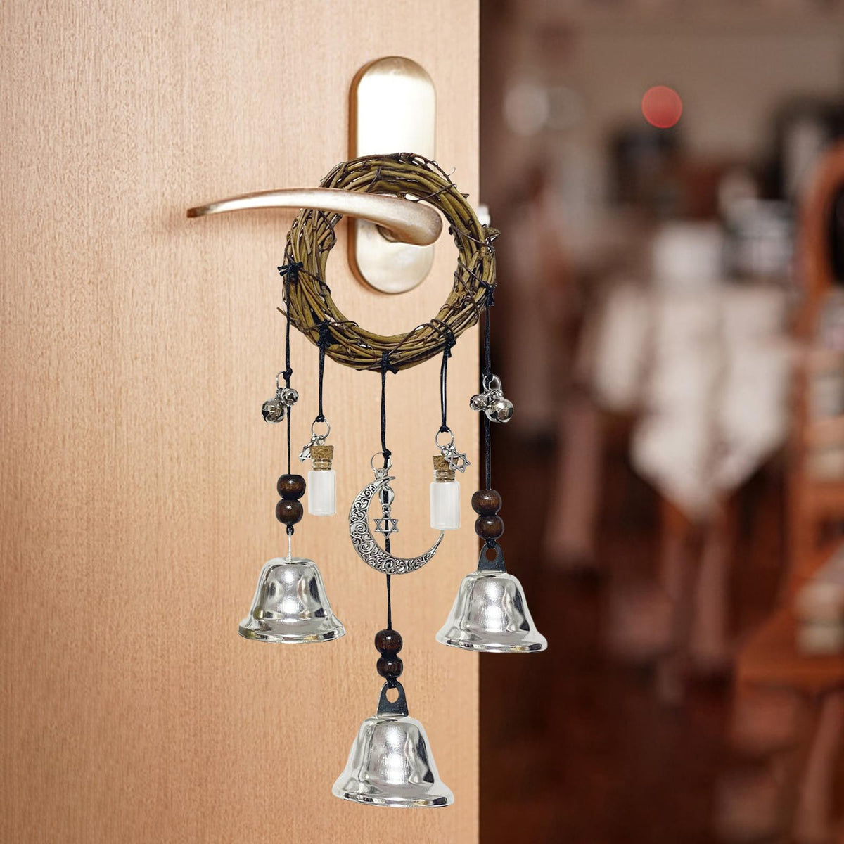 Maxbell Witch Bells Magical Wind Chimes Hanging for Door Handle Indoor Decoratin silver no crystal