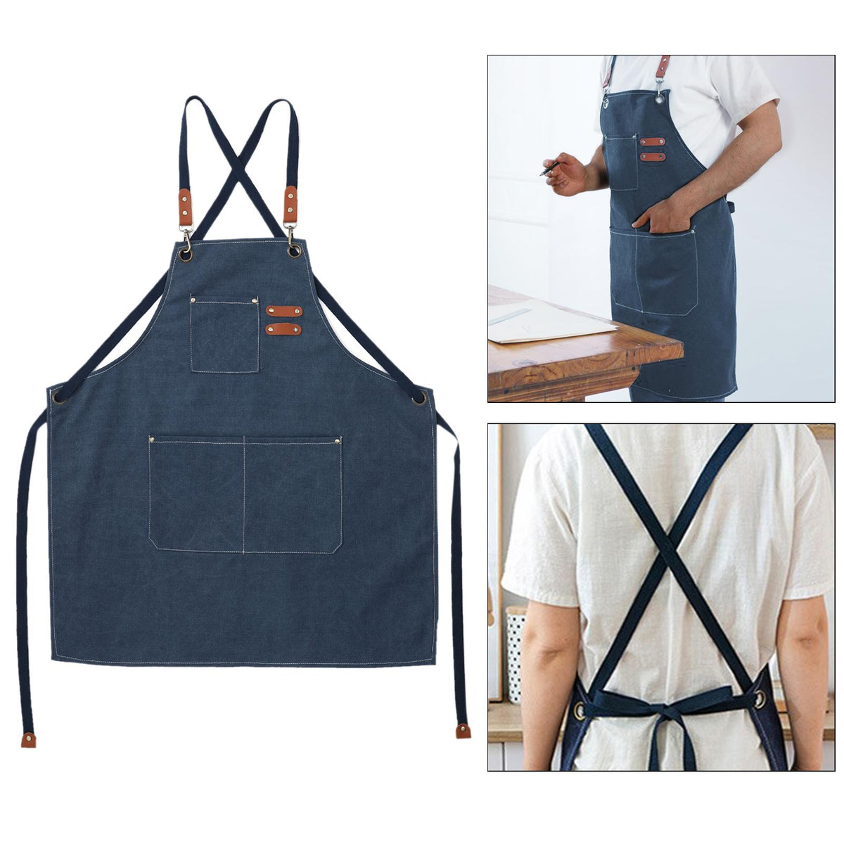 Maxbell Work Bib Apron Barista Apron Gardening Apron for Farmhouse Blue