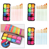 Maxbell Professional Face Body Paint Kit 10 Brushes Palette Party Green Brush