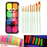 Maxbell Professional Face Body Paint Kit 10 Brushes Palette Party Green Brush