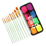 Maxbell Professional Face Body Paint Kit 10 Brushes Palette Party Green Brush