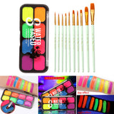 Maxbell Professional Face Body Paint Kit 10 Brushes Palette Party Green Brush