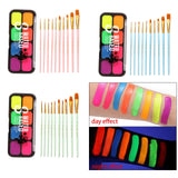 Maxbell Professional Face Body Paint Kit 10 Brushes Palette Party Green Brush