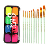 Maxbell Professional Face Body Paint Kit 10 Brushes Palette Party Green Brush