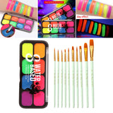 Maxbell Professional Face Body Paint Kit 10 Brushes Palette Party Green Brush