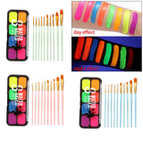 Maxbell Professional Face Body Paint Kit 10 Brushes Palette Party Green Brush