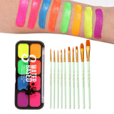 Maxbell Professional Face Body Paint Kit 10 Brushes Palette Party Green Brush