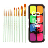 Maxbell Professional Face Body Paint Kit 10 Brushes Palette Party Green Brush