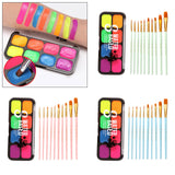 Maxbell Professional Face Body Paint Kit 10 Brushes Palette Party Green Brush