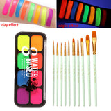 Maxbell Professional Face Body Paint Kit 10 Brushes Palette Party Green Brush