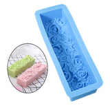 Maxbell Rose Flower Silicone Loaf Soap Mold Rectangular Embossed Mould DIY blue