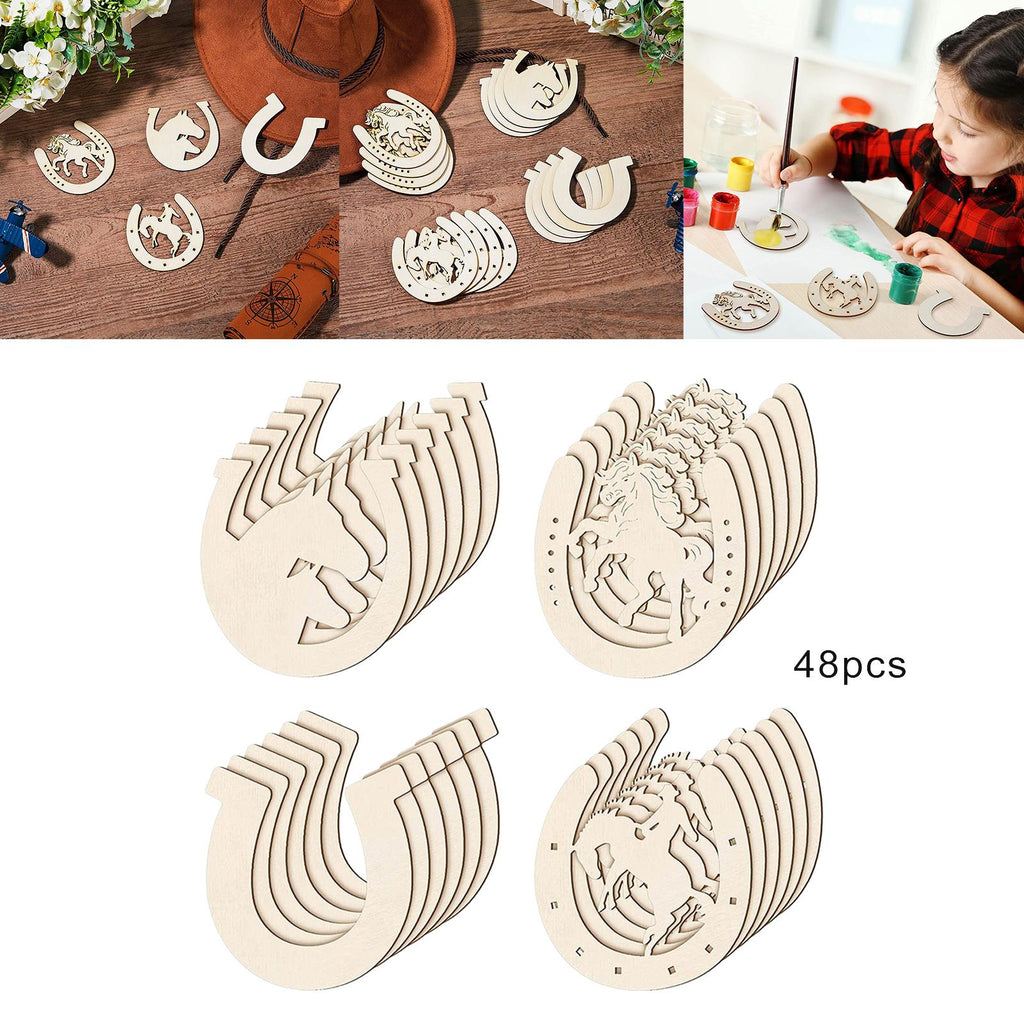 Maxbell Unfinished Wood Pieces Wooden Cutout Home Decoration Kids Gift  48pcs Slices