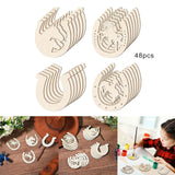Maxbell Unfinished Wood Pieces Wooden Cutout Home Decoration Kids Gift  48pcs Slices