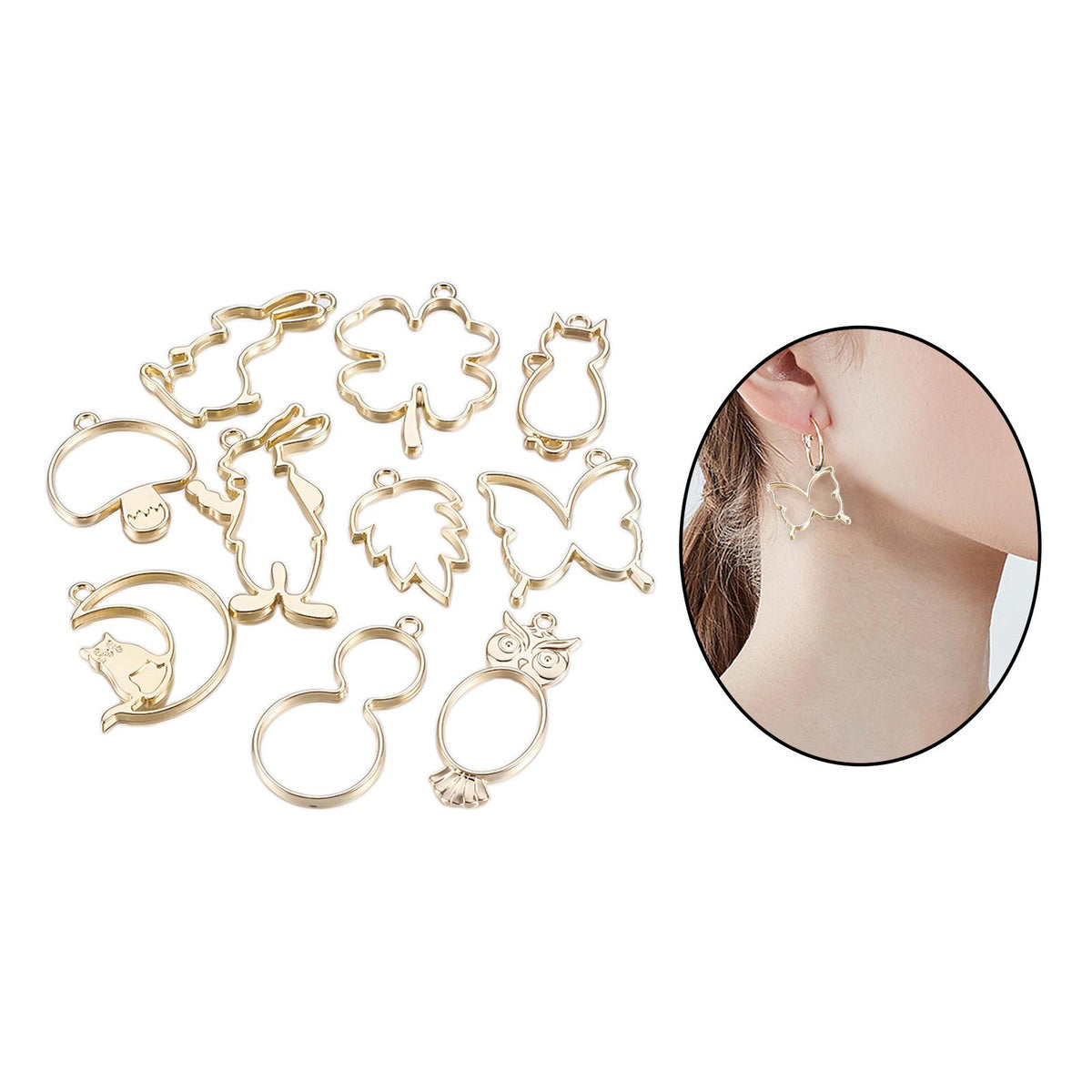 Maxbell 10x Open Back Bezel Charms Geometric Hollow Trays Charms Bezels for Earrings Gold