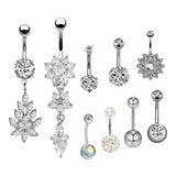 Maxbell 9Pcs Belly Button Rings Belly Rings Jewelry Piercing with Crystal Belly Bars