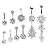 Maxbell 9Pcs Belly Button Rings Belly Rings Jewelry Piercing with Crystal Belly Bars