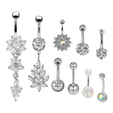 Maxbell 9Pcs Belly Button Rings Belly Rings Jewelry Piercing with Crystal Belly Bars