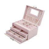 Maxbell Jewelry Box Organizer PU Leather Storage Case for Rings Bracelets Showcase Pink