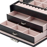 Maxbell Jewelry Box Organizer PU Leather Storage Case for Rings Bracelets Showcase Black