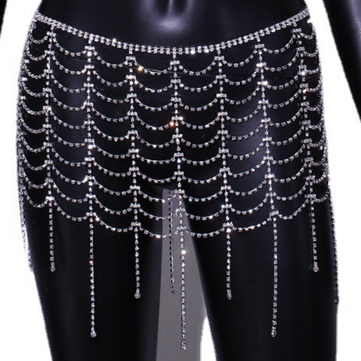 Maxbell Rhinestone Body Chain Sparkly Silver Bling for Club Girls  Grid Style