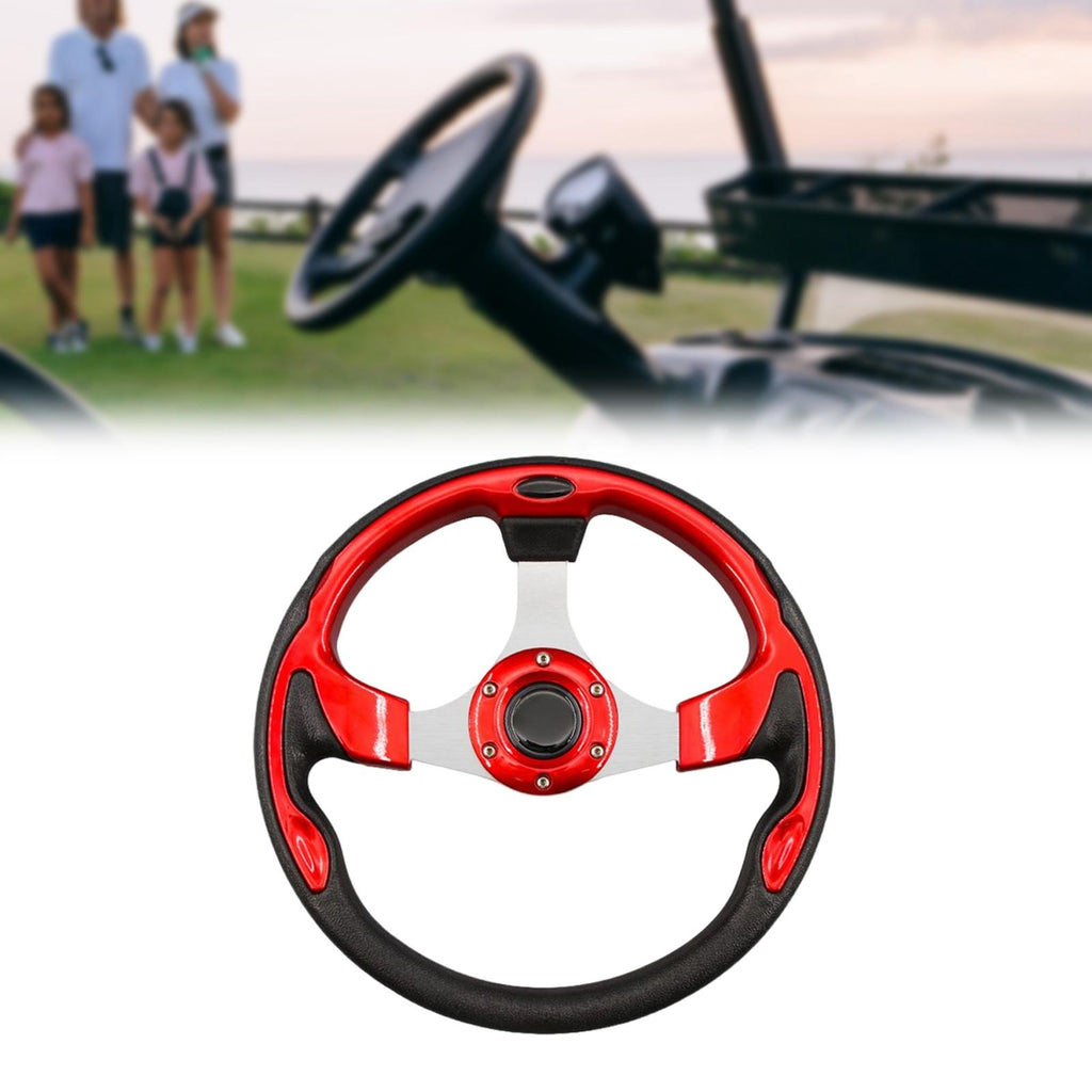 Maxbell Durable PU Golf Cart Steering Wheel 10.6" ID Breathable Retrofit Red