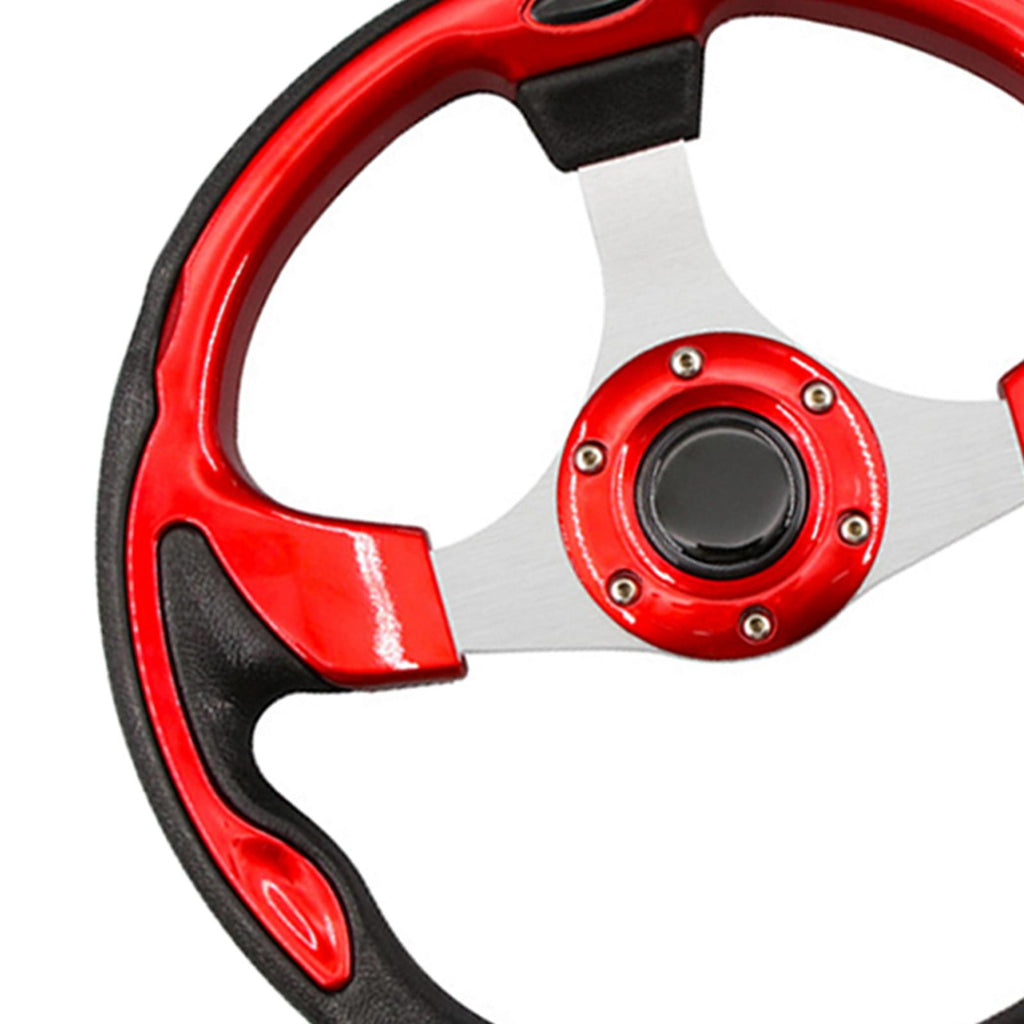 Maxbell Durable PU Golf Cart Steering Wheel 10.6" ID Breathable Retrofit Red