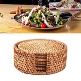 Maxbell 6x Round Rattan Coasters Heat Resistant Plate Pad Kitchen Accessories Decor Diameter 8cm