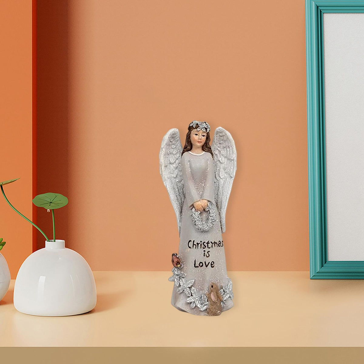 Maxbell Resin Angel Figurine Desk Ornaments Hand Painted for Yard Pathway Entrance Rabbit