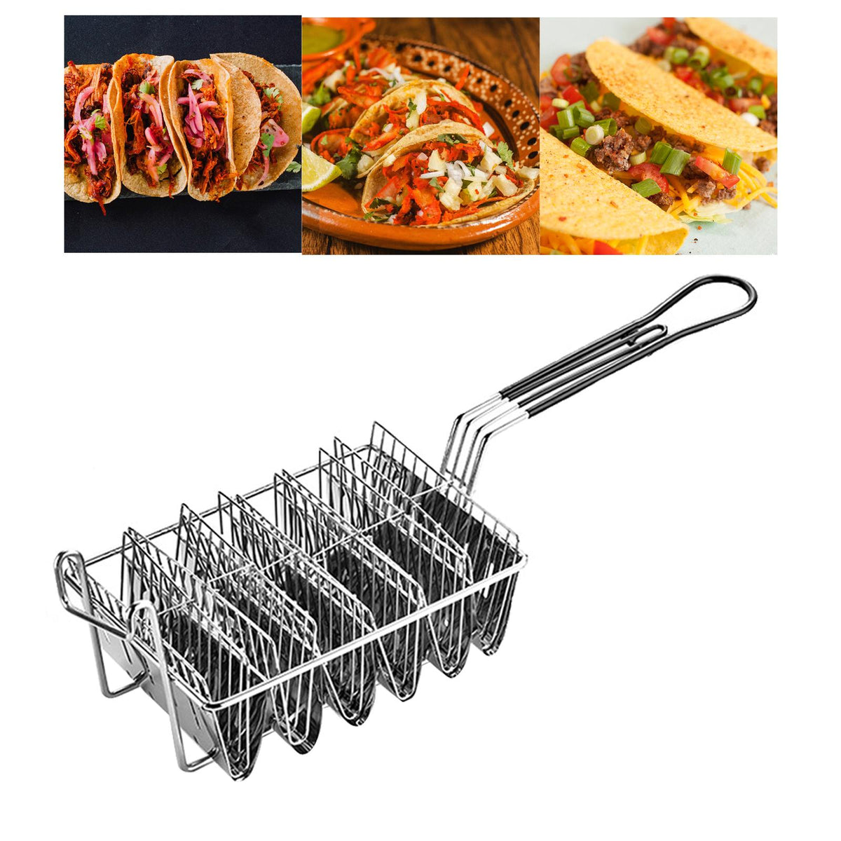 Maxbell Taco Fryer Kitchen Cooking Tool 4 Shells/6 Shells Pancake with Grip Handle 6 Shells V Shape