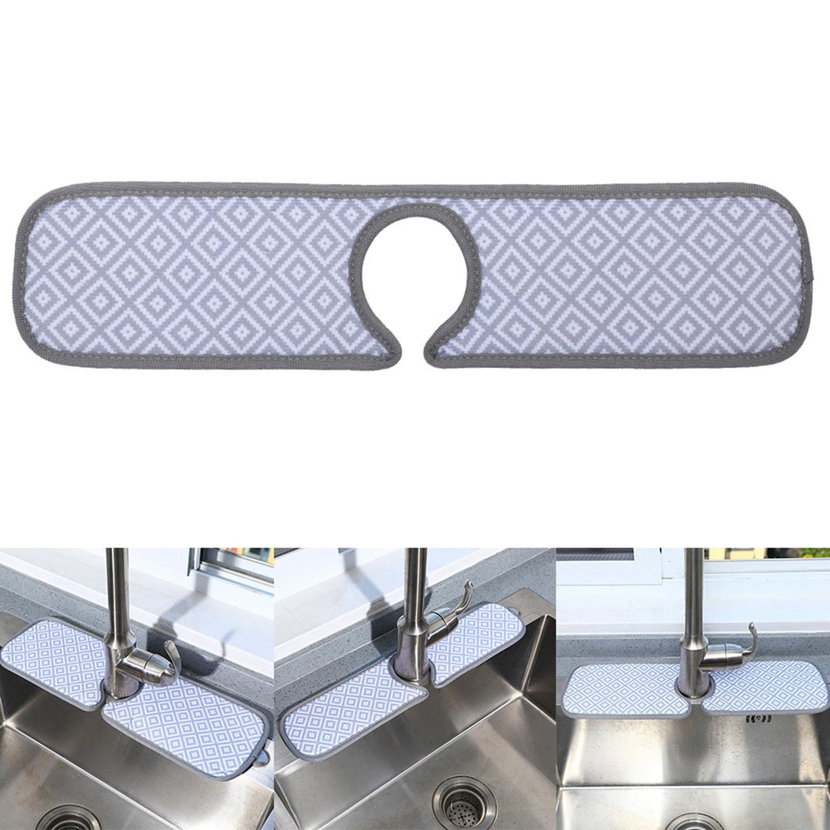 Maxbell Faucet Wrap Around Mat Kitchen Sink Splash Guard Behind Faucet 46x10CM
