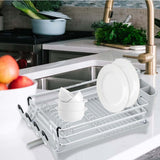 Maxbell Kitchen Dish Rack Draining Holder Tray Space Saving for Cabinet Countertop Silver Grey