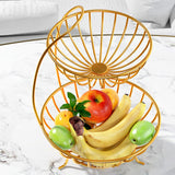 Maxbell Fruit Basket Multipurpose Free Standing Serving Tray Handle Fruit Container Golden