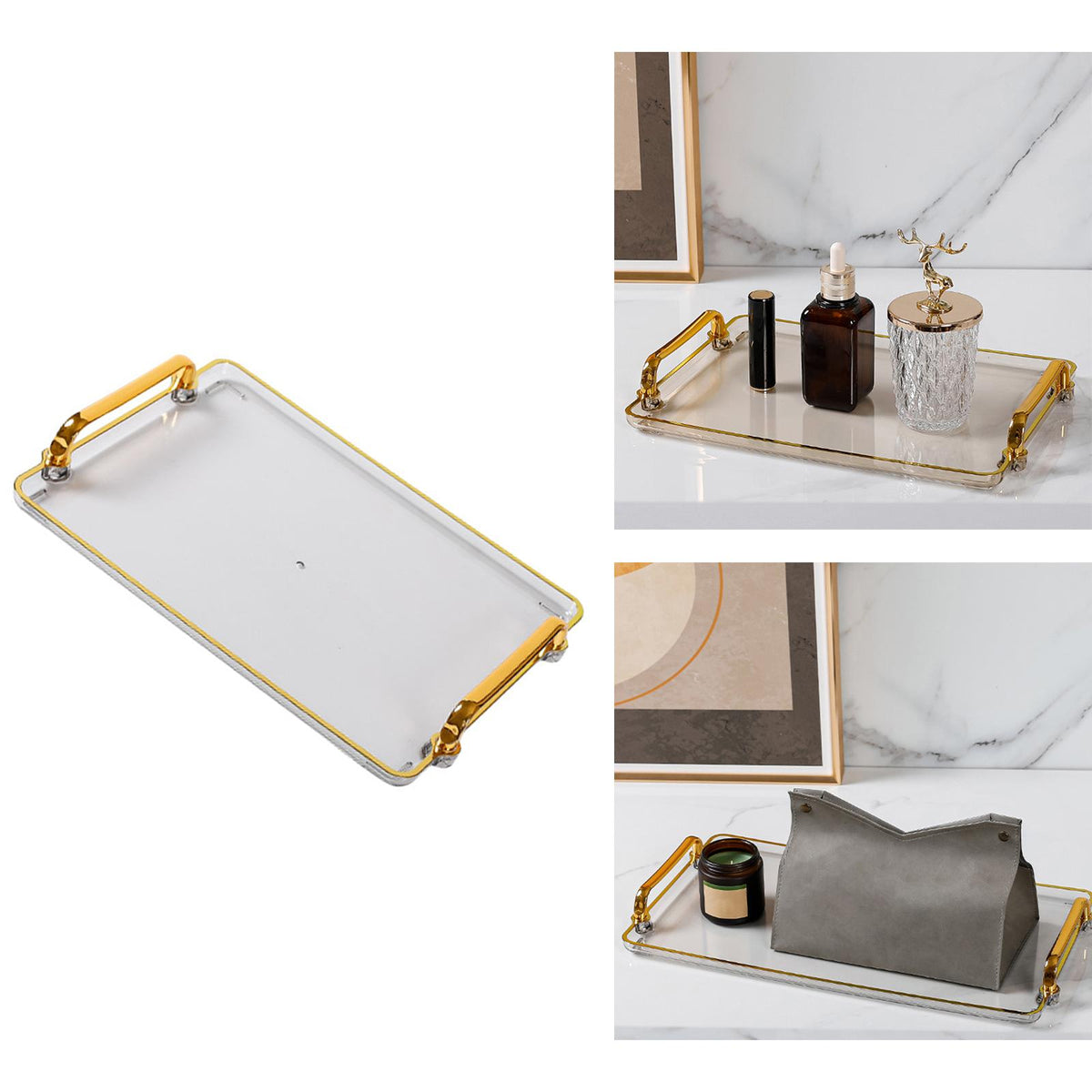 Maxbell Plastic Serving Tray with Handles Coffee Table Tray for Countertop Breakfast Smoke Gray