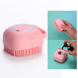 Maxbell Bath Massage Brush Soap Shampoo Dispenser Dog Pet Grooming Comb Pink