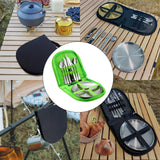 Maxbell 10 Pieces Picnic Family Cutlery Set with Travel Case for Barbecue Hiking Green