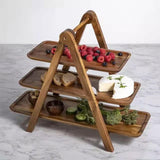 Maxbell 3 Layer Fruit Basket Vegetables Stand Classic for Kitchen Snack Acacia Wood