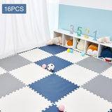 Maxbell EVA Baby Puzzle Mat Climbing Pad Floor Foam Play Mat White Gray Blue 16Pc