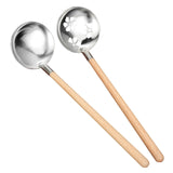 Maxbell 304 Stainless Steel Spoon Ladle Wooden Handle for Hot Pot Slotted