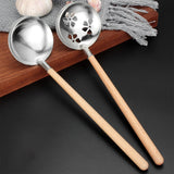 Maxbell 304 Stainless Steel Spoon Ladle Wooden Handle for Hot Pot Slotted