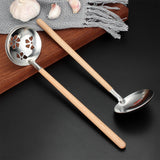 Maxbell 304 Stainless Steel Spoon Ladle Wooden Handle for Hot Pot Slotted